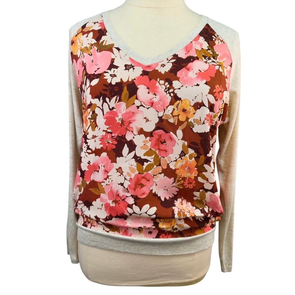 Kut From The Kloth Floral Long Sleeve Blouse Top Women's 1L V Neck Knit